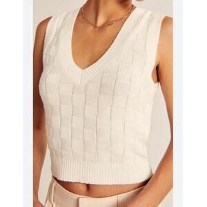 NWT Abercrombie & Fitch White Knit Sweater Vest XS Sleeveless Checkered